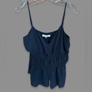 Frame Silk Navy Blue Smocked Waist Spaghetti Strap Button Cami Tank Top Medium